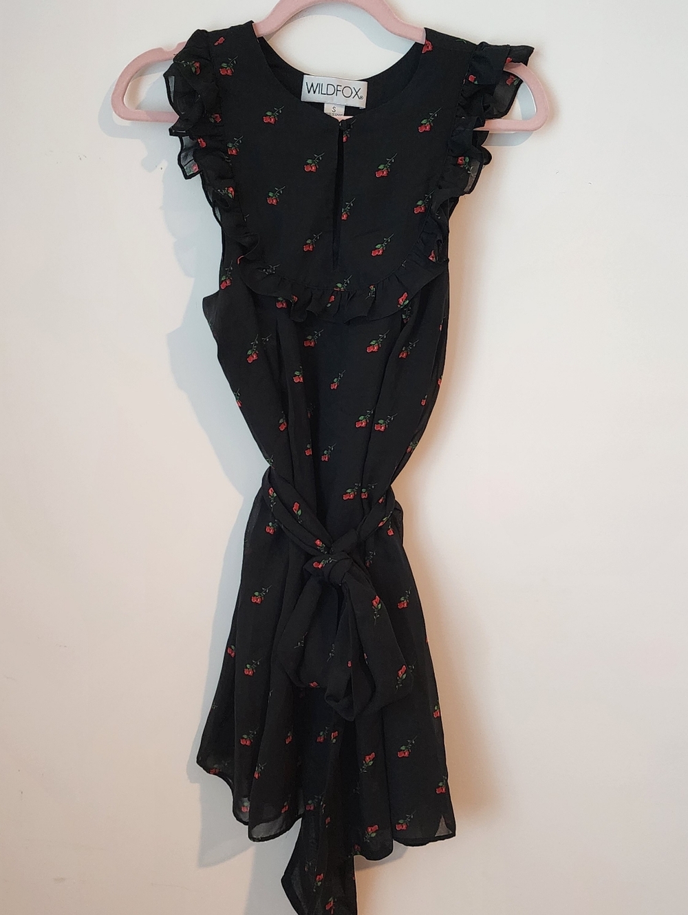 Wildfox Black Red Roses-Print Mini Dress, Small